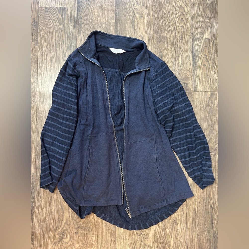 Market & Spruce Navy Zip-Front Utility Jacket with Striped Sleeves